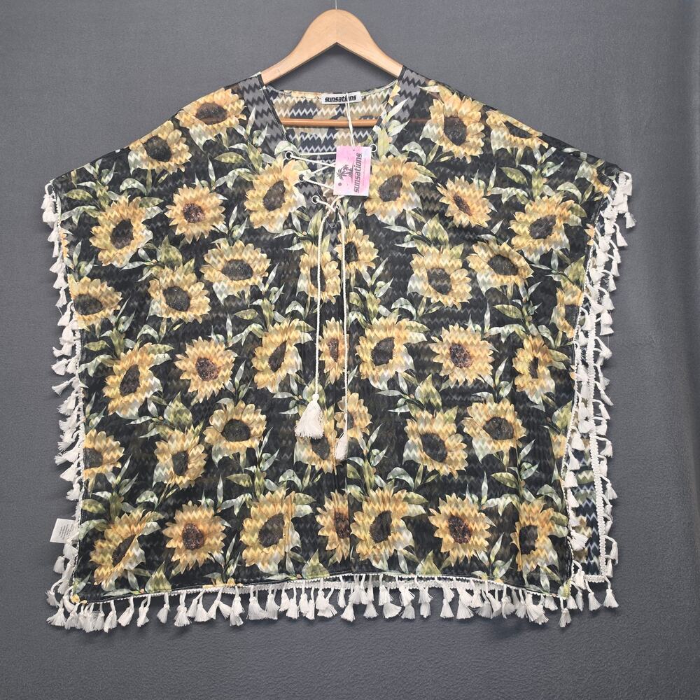 Sunsations Kimono Poncho Beach Cover Up Womens OS Floral Sunflower NEW